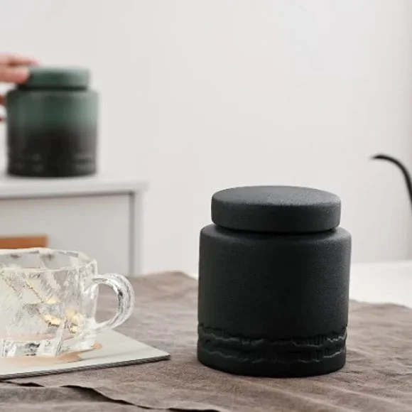 Large Vintage Ceramic Jar - Kitchen Food Canister w/ Airtight Lid (Black) - Picture 5 of 10